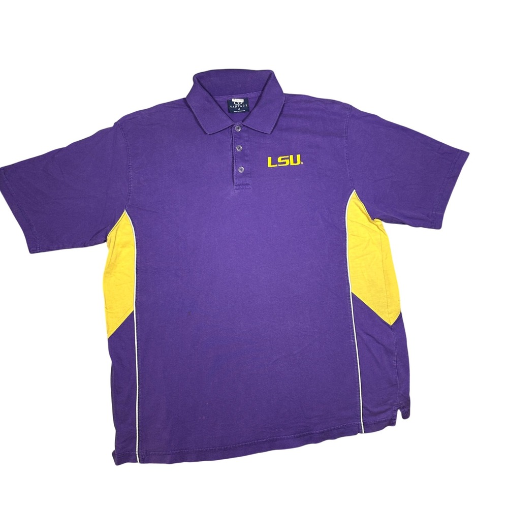Vantage LSU Tigers Polo Shirt Mens Large Purple Yellow Colorblock NCAA Fan Gear